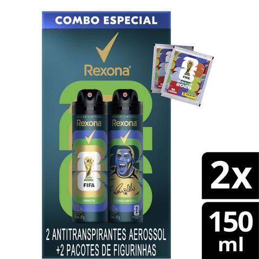 Pack Antitranspirante Aerossol Impacto + Invisible Antibac Rexona Men 2 Unidades 150ml Cada Edição Limitada + 2 Pacotes de Figurinhas - Imagem em destaque