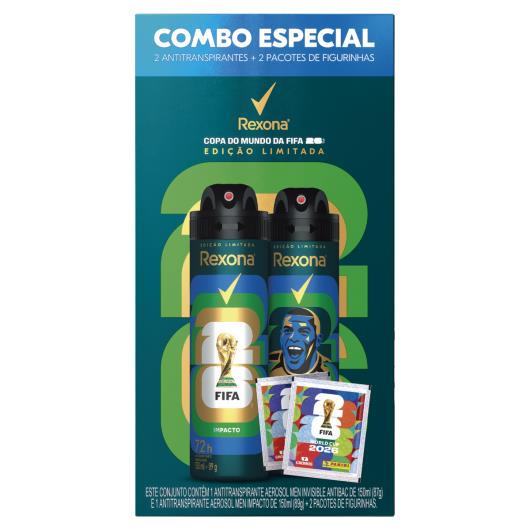Pack Antitranspirante Aerossol Impacto + Invisible Antibac Rexona Men 2 Unidades 150ml Cada Edição Limitada + 2 Pacotes de Figurinhas - Imagem em destaque
