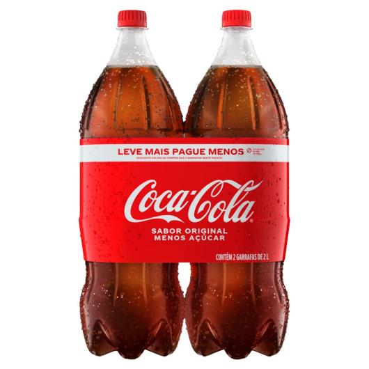 Pack Refrigerante Original Menos Açúcar Coca-Cola Garrafa 2 Unidades 2l Cada Leve Mais Pague Menos - Imagem em destaque