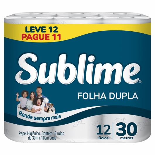 Papel Higiênico Folha Dupla Neutro 30M Sublime Pacote Leve 12 Pague 11 Unidades - Imagem em destaque