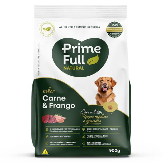 Ração para Cães Adultos Médios e Grandes Carne e Frango Prime Full Pacote 900g - Imagem em destaque