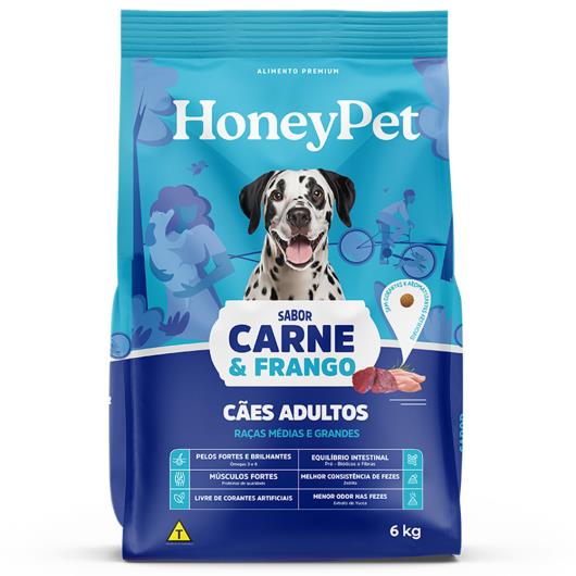 Ração para Cães Adultos Médios e Grandes Carne e Frango Honey Pet Pacote 6kg - Imagem em destaque