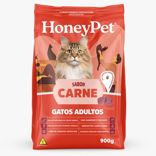 Ração para Gatos Adultos Carne Honey Pet Pacote 900g - Imagem em destaque