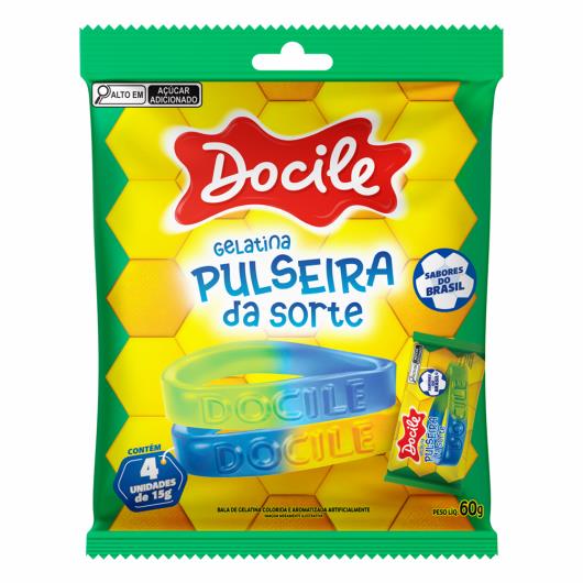 Bala de Gelatina Pulseira da Sorte Sabores do Brasil Docile Pacote 60g 4 Unidades 15g Cada - Imagem em destaque