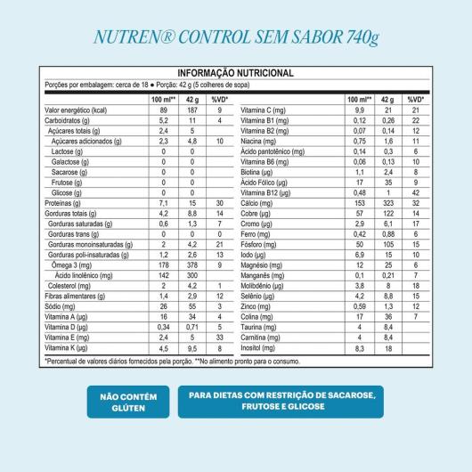Pó para Preparo de Bebida Diet Zero Lactose sem Sabor Nutren Control Lata 740g - Imagem em destaque
