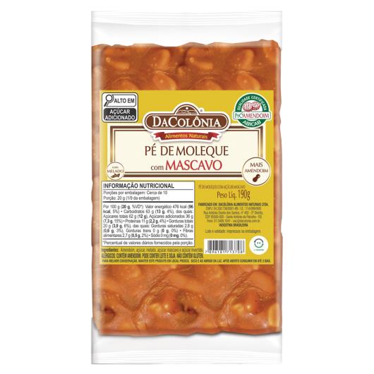Pé de Moleque com Açúcar Mascavo DaColônia Pacote 190g - Imagem em destaque