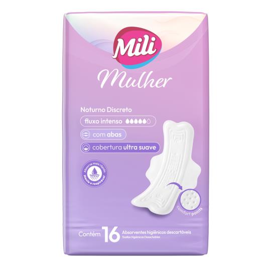 Absorvente Cobertura Ultra Suave com Abas Noturno Discreto Mili Pacote 16 Unidades - Imagem em destaque
