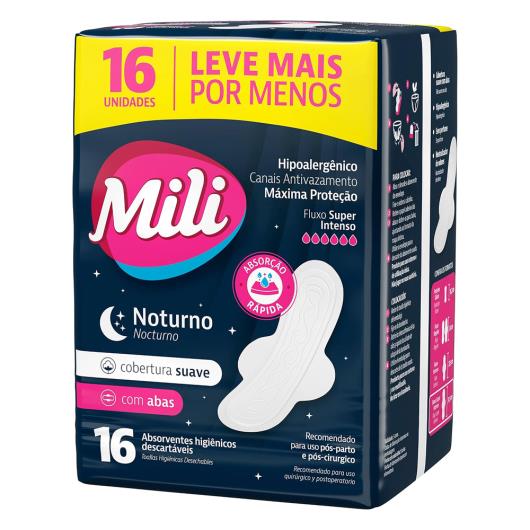 Absorvente Cobertura Suave com Abas Noturno Mili 16 Unidades Leve Mais por Menos - Imagem em destaque