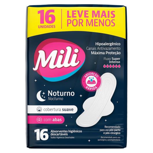 Absorvente Cobertura Suave com Abas Noturno Mili 16 Unidades Leve Mais por Menos - Imagem em destaque
