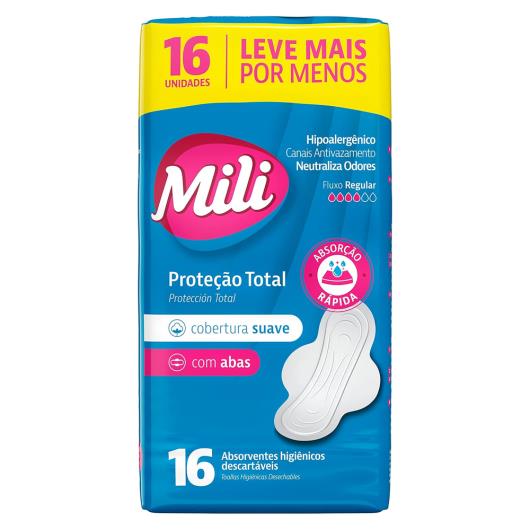 Absorvente Cobertura Suave com Abas Proteção Total Mili Pacote 16 Unidades Leve Mais por Menos - Imagem em destaque