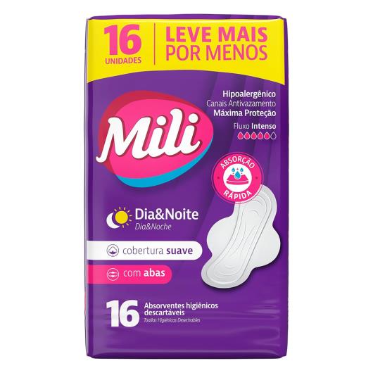 Absorvente Cobertura Suave com Abas Dia e Noite Mili Pacote 16 Unidades Leve Mais por Menos - Imagem em destaque