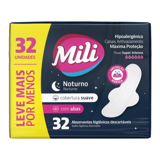 Absorvente Cobertura Suave com Abas Noturno Mili Pacote 32 Unidades Leve Mais por Menos - Imagem em destaque