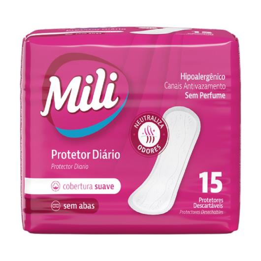 Protetor Diário Cobertura Suave sem Abas sem Perfume Mili Pacote 15 Unidades - Imagem em destaque