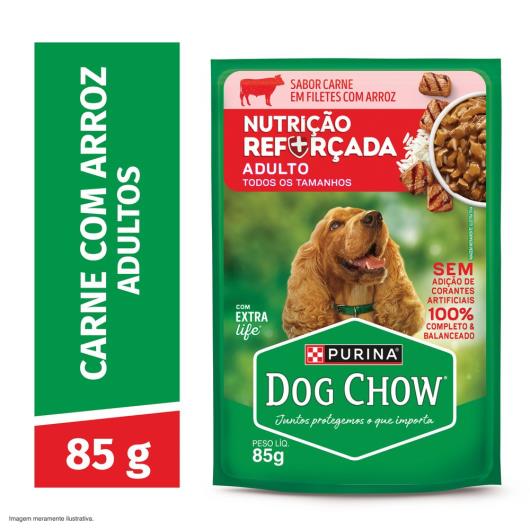Ração Úmida para Cães Adultos Carne com Arroz Dog Chow Nutrição Reforçada 85g - Imagem em destaque