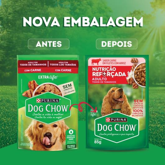 Ração Úmida para Cães Adultos Carne com Arroz Dog Chow Nutrição Reforçada 85g - Imagem em destaque