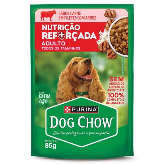 Ração Úmida para Cães Adultos Carne com Arroz Dog Chow Nutrição Reforçada 85g - Imagem em destaque
