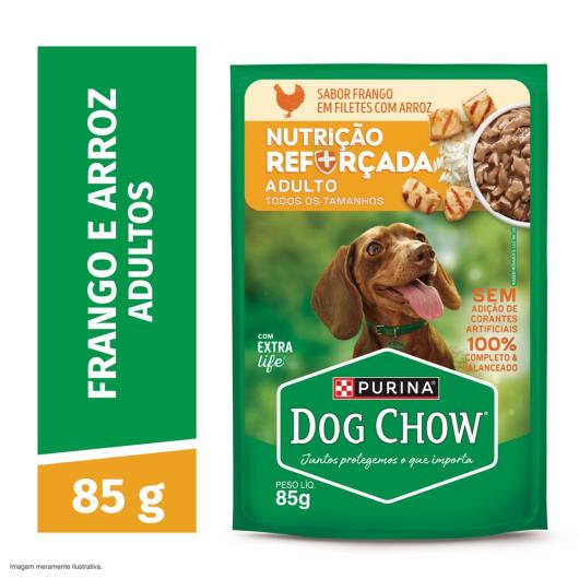 Ração Úmida para Cães Adultos Frango com Arroz Dog Chow Nutrição Reforçada 85g - Imagem em destaque