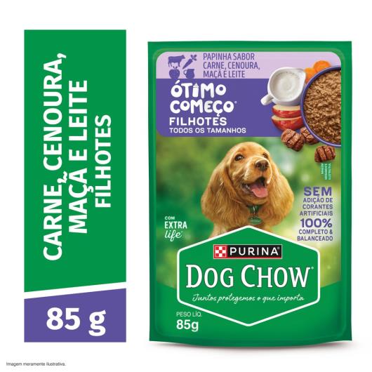 Ração Úmida para Cães Filhotes Papinha Sabor Carne, Cenoura, Maçã e Leite Dog Chow Óimo Começo 85g - Imagem em destaque