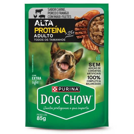 Ração Úmida para Cães Adultos Carne, Porco e Frango Dog Chow Alta Proteína 85g - Imagem em destaque