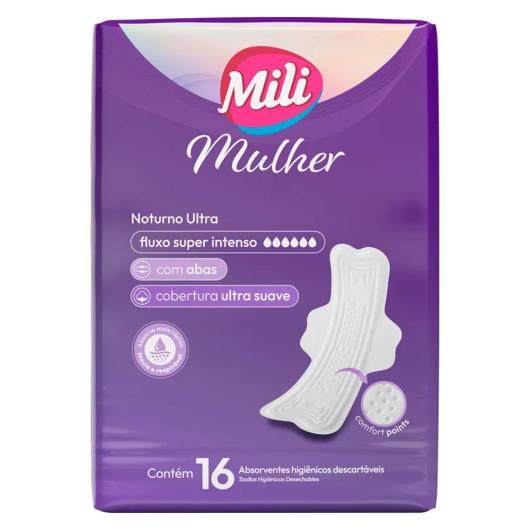 Absorvente Cobertura Ultra Suave com Abas Noturno Ultra Mili Pacote 16 Unidades - Imagem em destaque