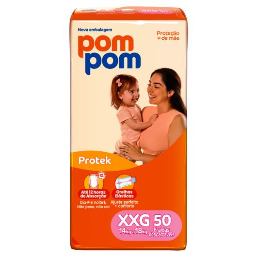 Fralda Descartável Tamanho XXG Pom Pom Protek Proteção de Mãe Pacote 50 Unidades - Imagem em destaque