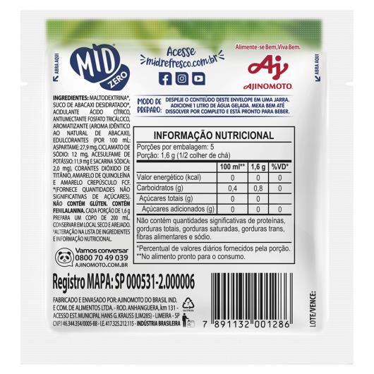 Refresco em Pó Abacaxi e Morango Zero Açúcar Mid 8g - Imagem em destaque