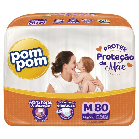 Fralda Descartável Tamanho M Pom Pom Protek Proteção de Mãe 80 Unidades - Imagem em destaque