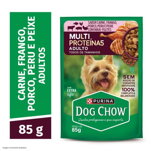 Ração Úmida para Cães Adultos Carne, Frango, Porco, Peru e Peixe Dog Chow Multi Proteína5 85g - Imagem em destaque