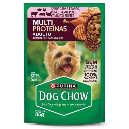 Ração Úmida para Cães Adultos Carne, Frango, Porco, Peru e Peixe Dog Chow Multi Proteína5 85g - Imagem em destaque
