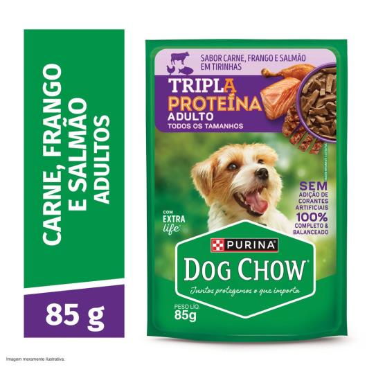 Ração Úmida para Cães Adultos Carne, Frango e Salmão Dog Chow Tripla Proteína 85g - Imagem em destaque