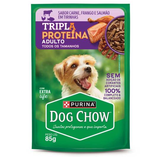 Ração Úmida para Cães Adultos Carne, Frango e Salmão Dog Chow Tripla Proteína 85g - Imagem em destaque