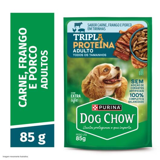 Ração Úmida para Cães Adultos Carne, Frango e Porco Dog Chow Tripla Proteína 85g - Imagem em destaque