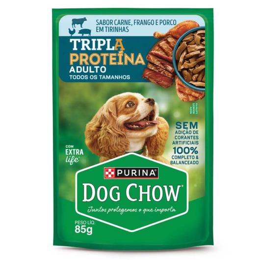 Ração Úmida para Cães Adultos Carne, Frango e Porco Dog Chow Tripla Proteína 85g - Imagem em destaque