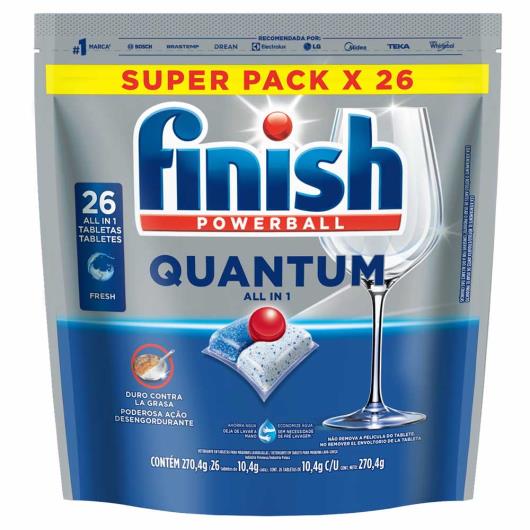Detergente Tablete para Máquina de Lavar Louças Finish Powerball Quantum Pouch 270,4g 26 Unidades Embalagem Econômica - Imagem em destaque