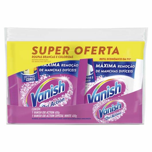 Kit Tira-Manchas em Pó Roupas Brancas e Coloridas Vanish Oxi Action + Oxi Action Crystal White 400g Cada Refil Econômico - Imagem em destaque