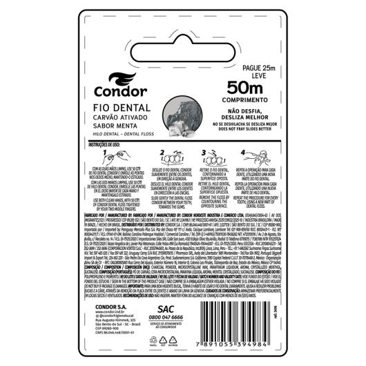 Fio Dental Menta Refrescante Carvão Condor Leve 50m Pague 25m - Imagem em destaque