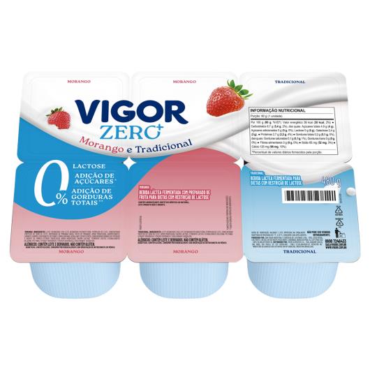 Bebida Láctea Morango + Tradicional Zero Lactose Vigor Zero+ Bandeja 480g - Imagem em destaque