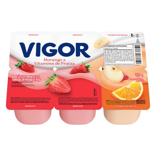 Bebida Láctea Morango + Vitamina de Frutas Vigor Bandeja 480g - Imagem em destaque
