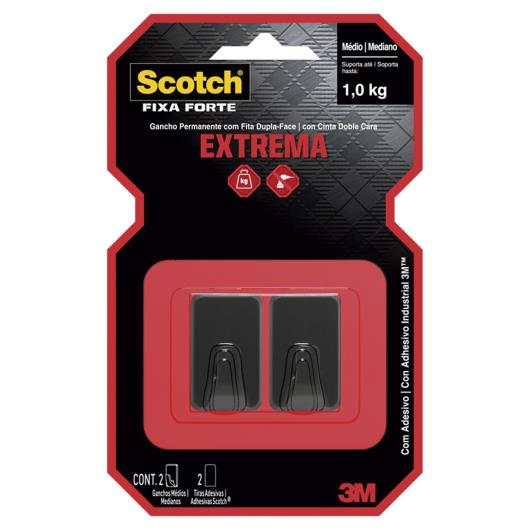 Gancho Adesivo Preto 1kg Fixa Forte Scotch Extrema 2 Unidades - Imagem em destaque