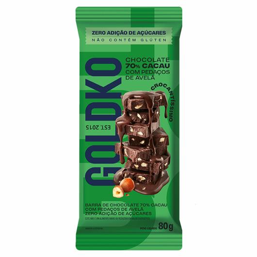 Chocolate Goldko 70% Cacau com Pedaços de Avelãs Zero Adição de Açúcares 80g - Imagem em destaque