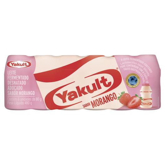 Leite Fermentado Yakult Desnatado Morango Frasco 480g 6 Unidades - Imagem em destaque