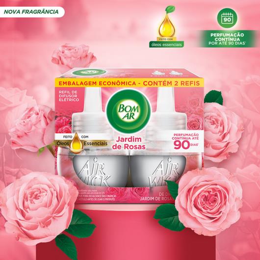 Difusor de Ambiente Elétrico Bom Ar Air Wick Jardim de Rosas Caixa 2 Unidades 16ml Cada Refil Embalagem Econômica - Imagem em destaque
