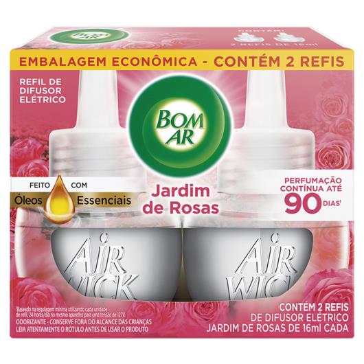 Difusor de Ambiente Elétrico Bom Ar Air Wick Jardim de Rosas Caixa 2 Unidades 16ml Cada Refil Embalagem Econômica - Imagem em destaque