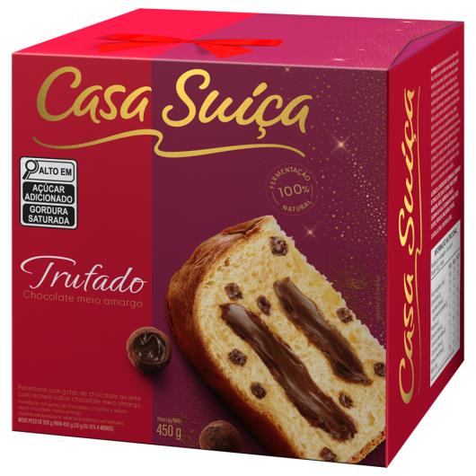 Panettone Casa Suíça Gotas de Chocolate Recheio Trufado Chocolate Meio Amargo Caixa 450g - Imagem em destaque