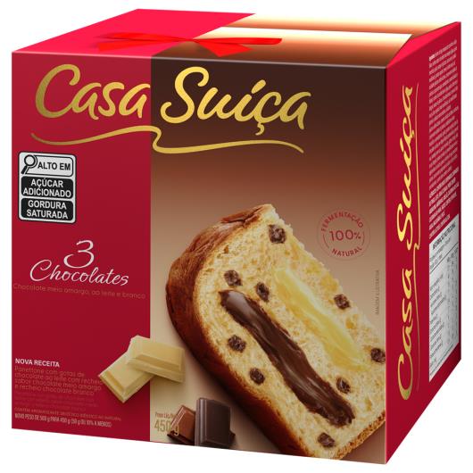 Panettone Casa Suíça 3 Chocolates com Gotas de Chocolate Caixa 450g - Imagem em destaque