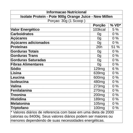 Suplemento Alimentar New Millen Isolate Protein Orange Juice Zero Lactose 900g - Imagem em destaque