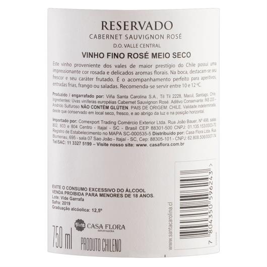 Vinho Chileno Rosé Meio Seco Reservado Santa Carolina Cabernet Sauvignon Valle Central Garrafa 750ml - Imagem em destaque