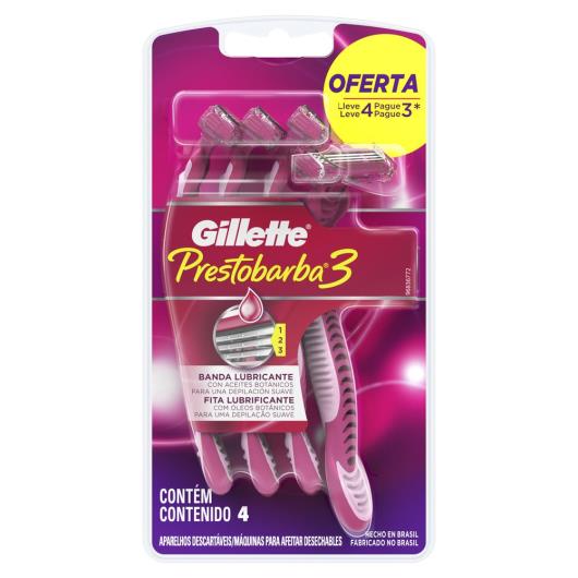 Aparelho de Depilar Descartável Feminino Gillette Prestobarba3 - 4 unidades - Imagem em destaque