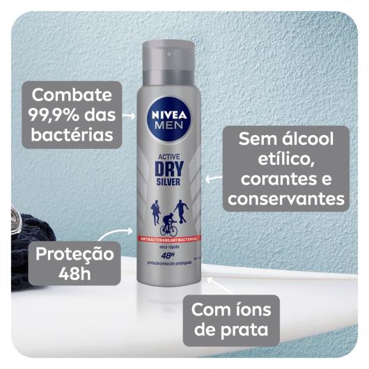 Antitranspirante Aerossol Antibacteriano Nivea Men Silver Protect 150ml - Imagem em destaque
