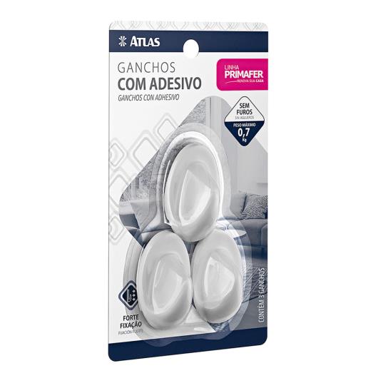 Gancho Adesivo Atlas Primafer Plástico Capacidade 0,7kg 3 unidades - Imagem em destaque